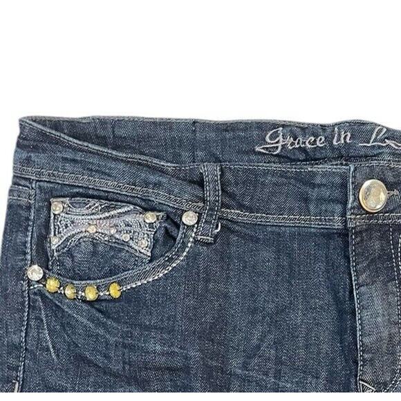 Grace in LA Boot Cut Jeans Womens Sz 36 Embroidered Sequin Denim - Picture 10 of 14